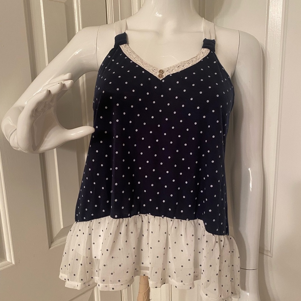 Elegant Navy/White Polka Dot Camisole sz small